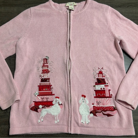 Bechamel Sweaters - Bechamel Pink VTG Holiday Winter Jacket‎ with Festive Embroidery Christmas Large
